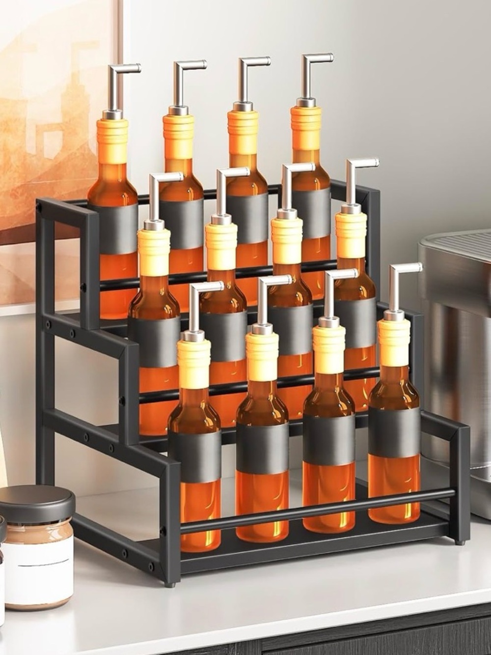 New Modern Matte Black Metal Coffee Syrup Rack Organizer
